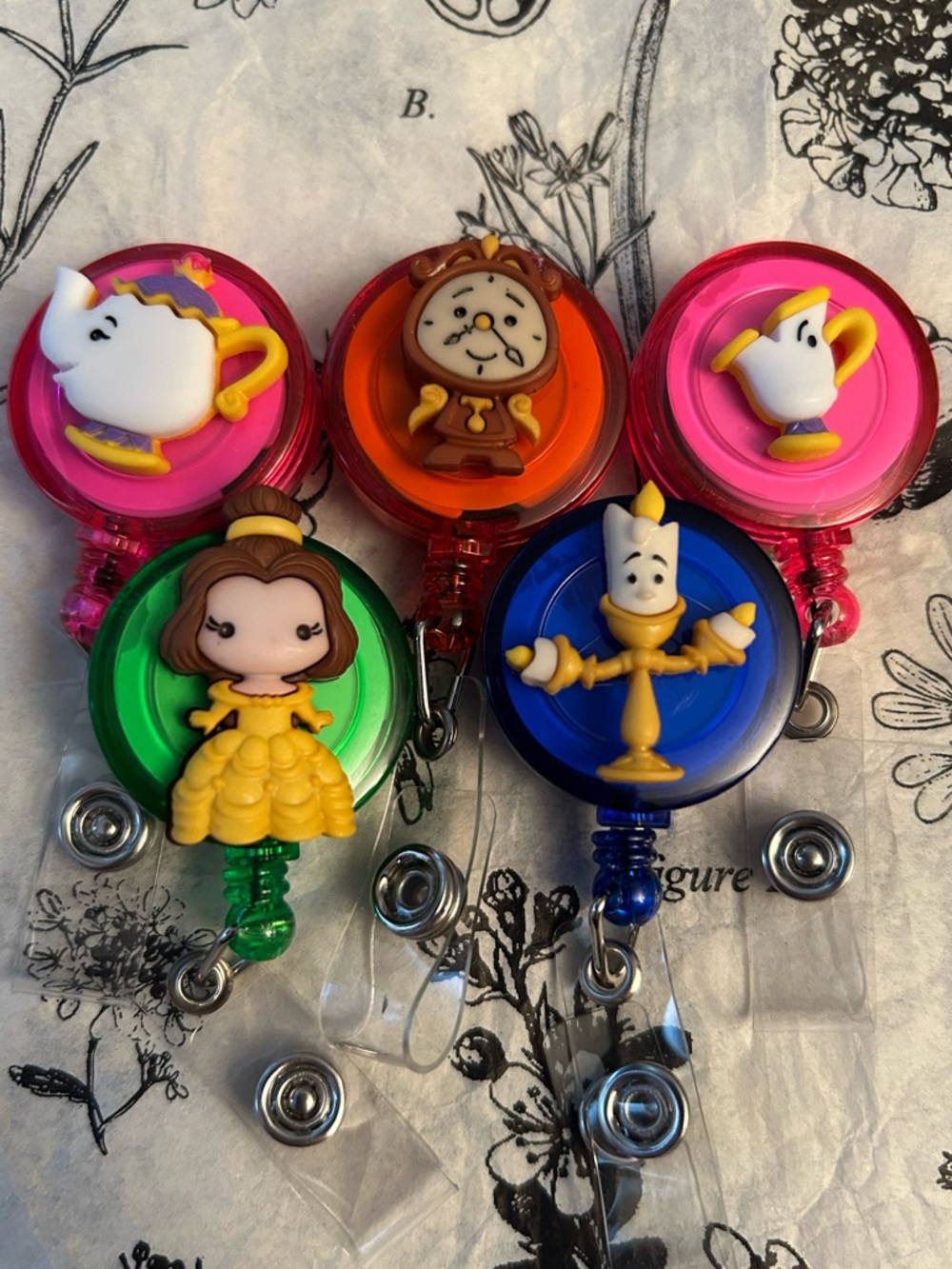 5 Disney Beauty And The Beast Handmade Id Badge Pull Reels
